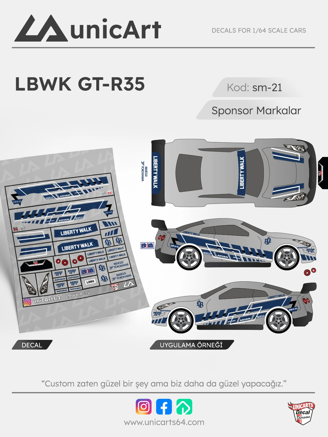 LBWK GT-R35 1/64 decal - Sponsor Markalar serisi