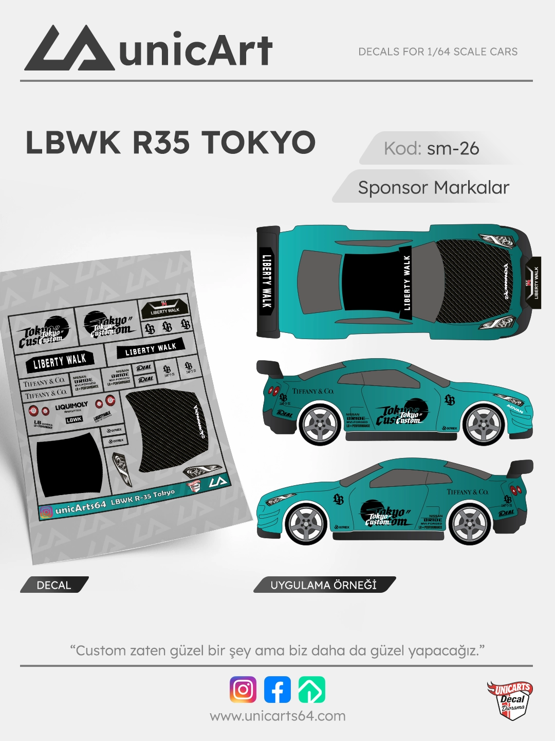 LBWK R-35 Tokyo 1/64 su transferli decal - Sponsor Markalar serisi | Unicarts64