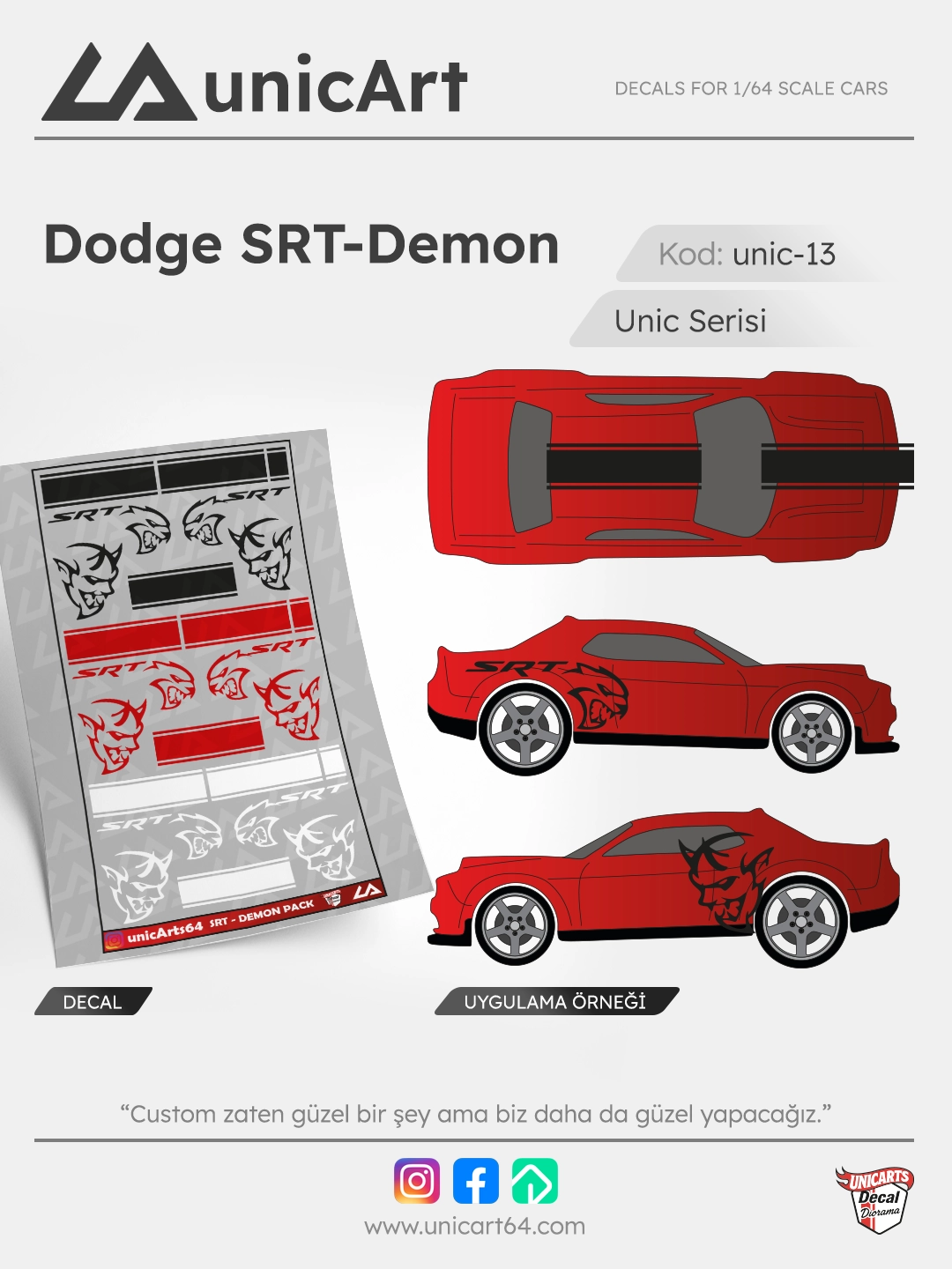 Dodge SRT-Demon 1/64 decal - Unic Serisi
