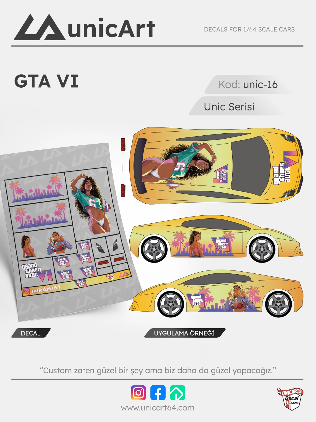 GTA VI 1/64 su transferli decal - Unic Serisi | Unicarts64