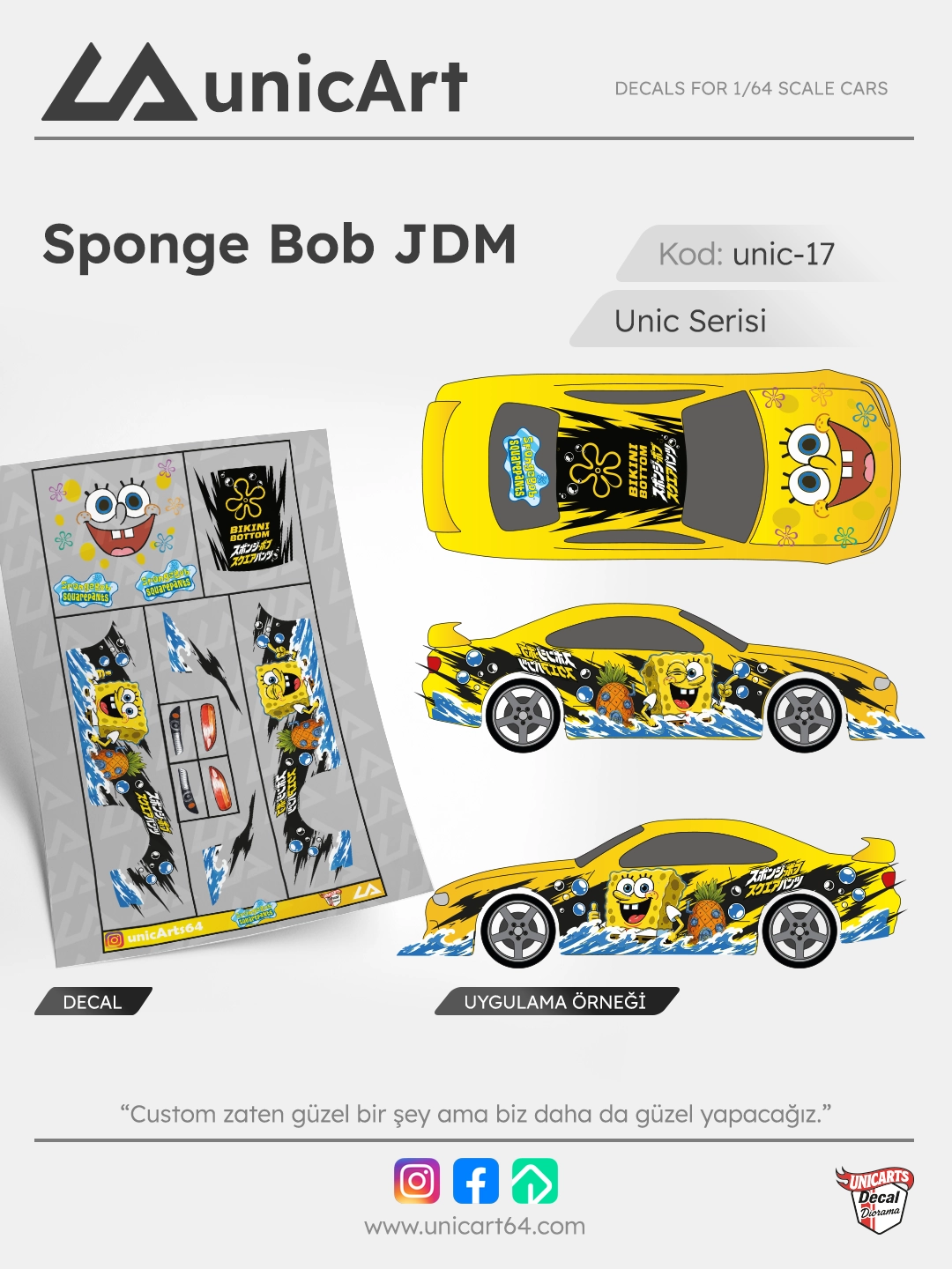 Sponge Bob JDM 1/64 decal - Unic Serisi