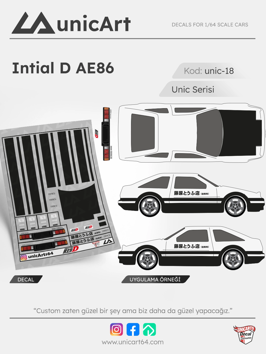Intial D AE86 1/64 decal - Unic Serisi