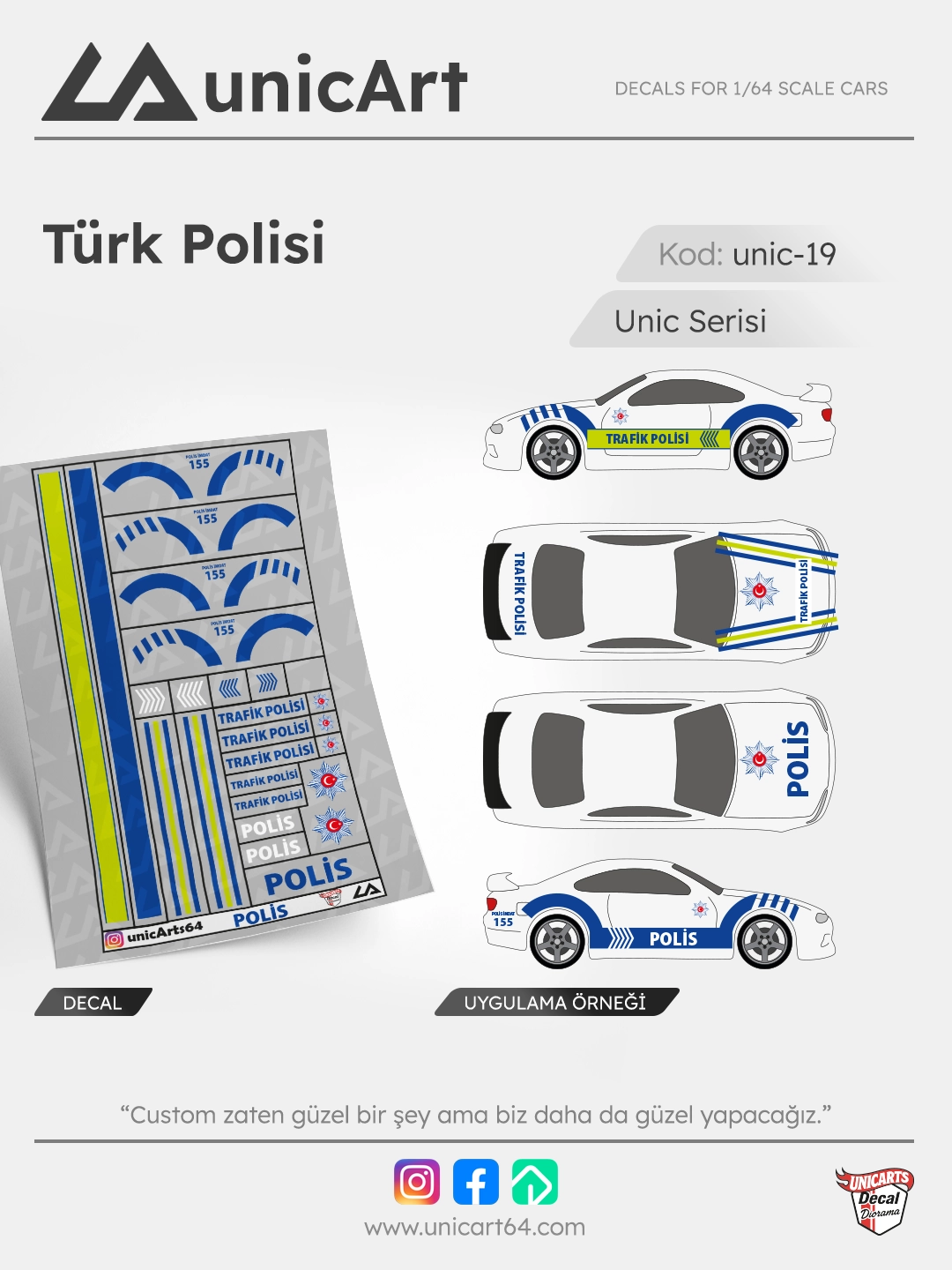 Türk Polisi 1/64 decal - Unic Serisi