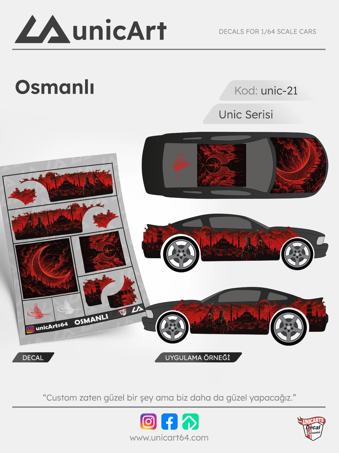 Osmanlı 1/64 su transferli decal - Unic Serisi | Unicarts64