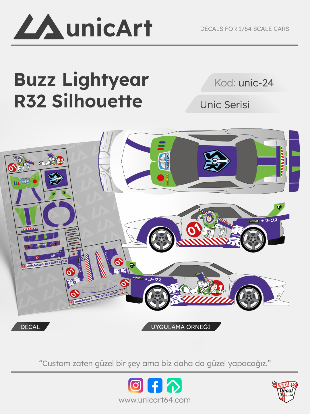 Buzz Lightyear R32 1/64 waterslide decals - Unic collection | Unicarts64