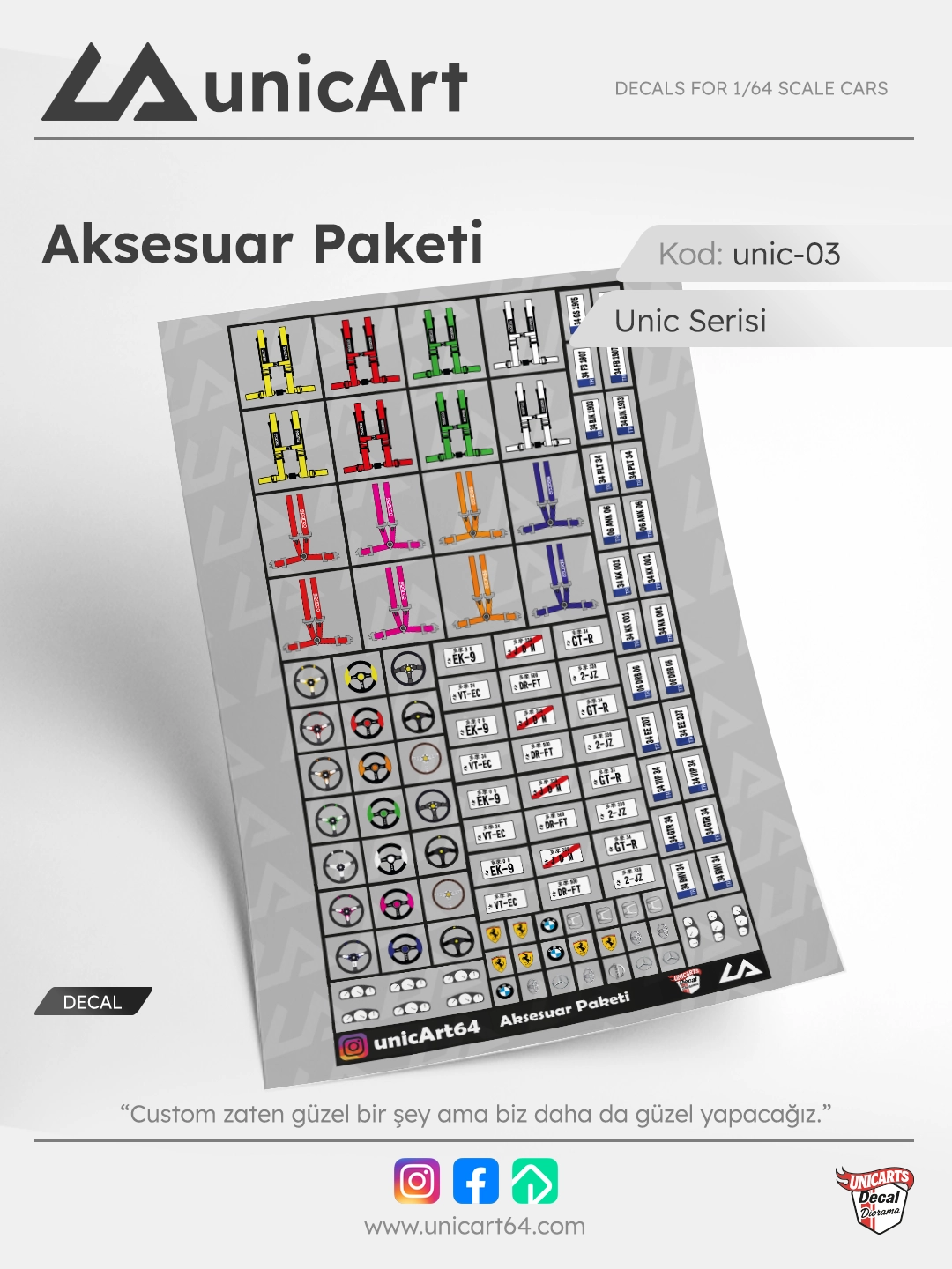 Aksesuar Paketi 1/64 decal - Unic Serisi