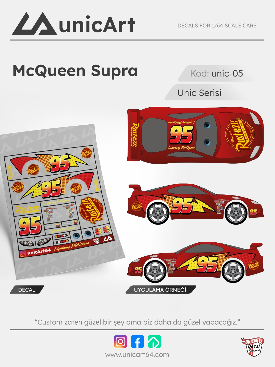 McQueen Supra 1/64 decal - Unic Serisi