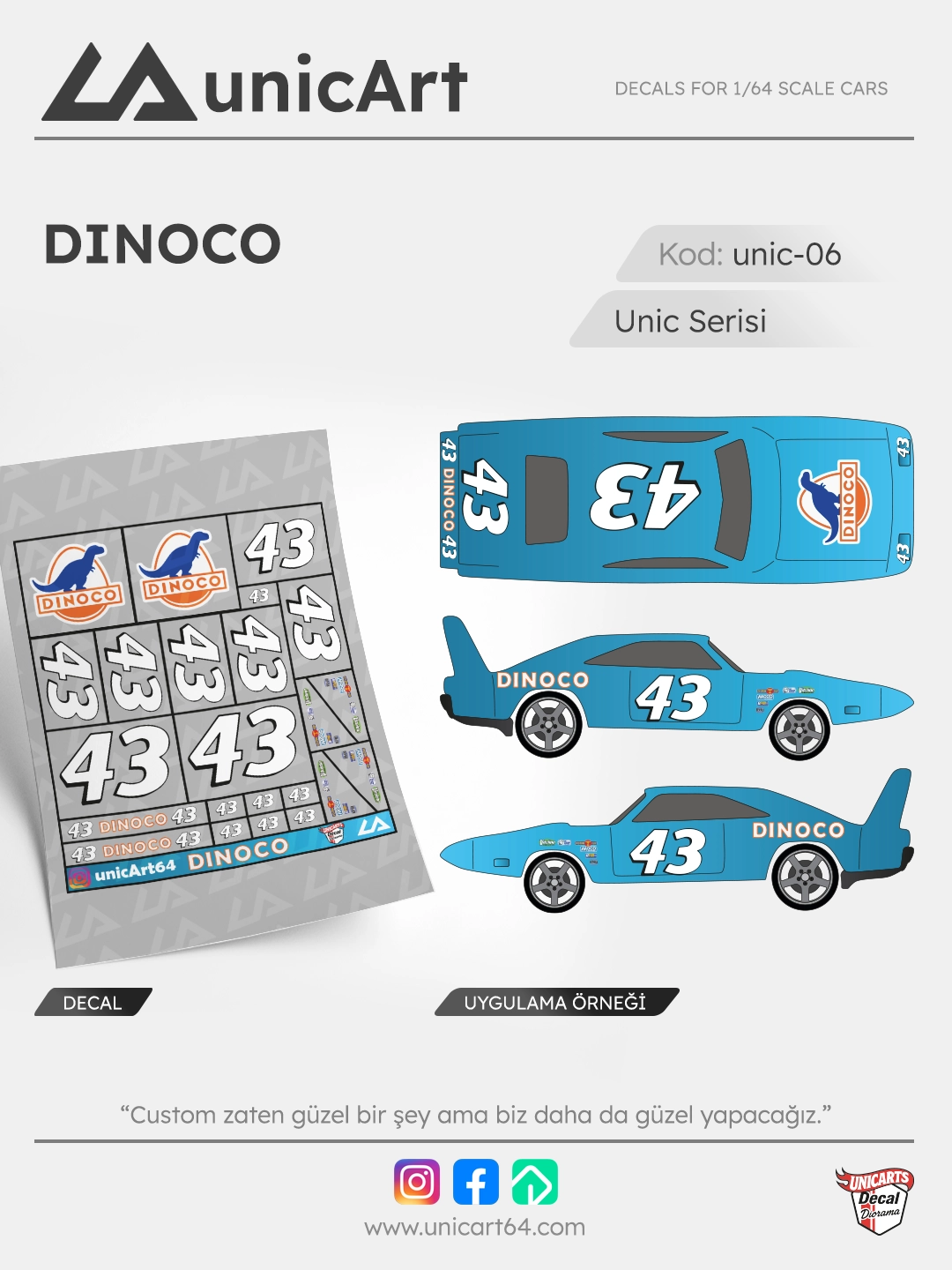 DINOCO 1/64 su transferli decal - Unic Serisi | Unicarts64