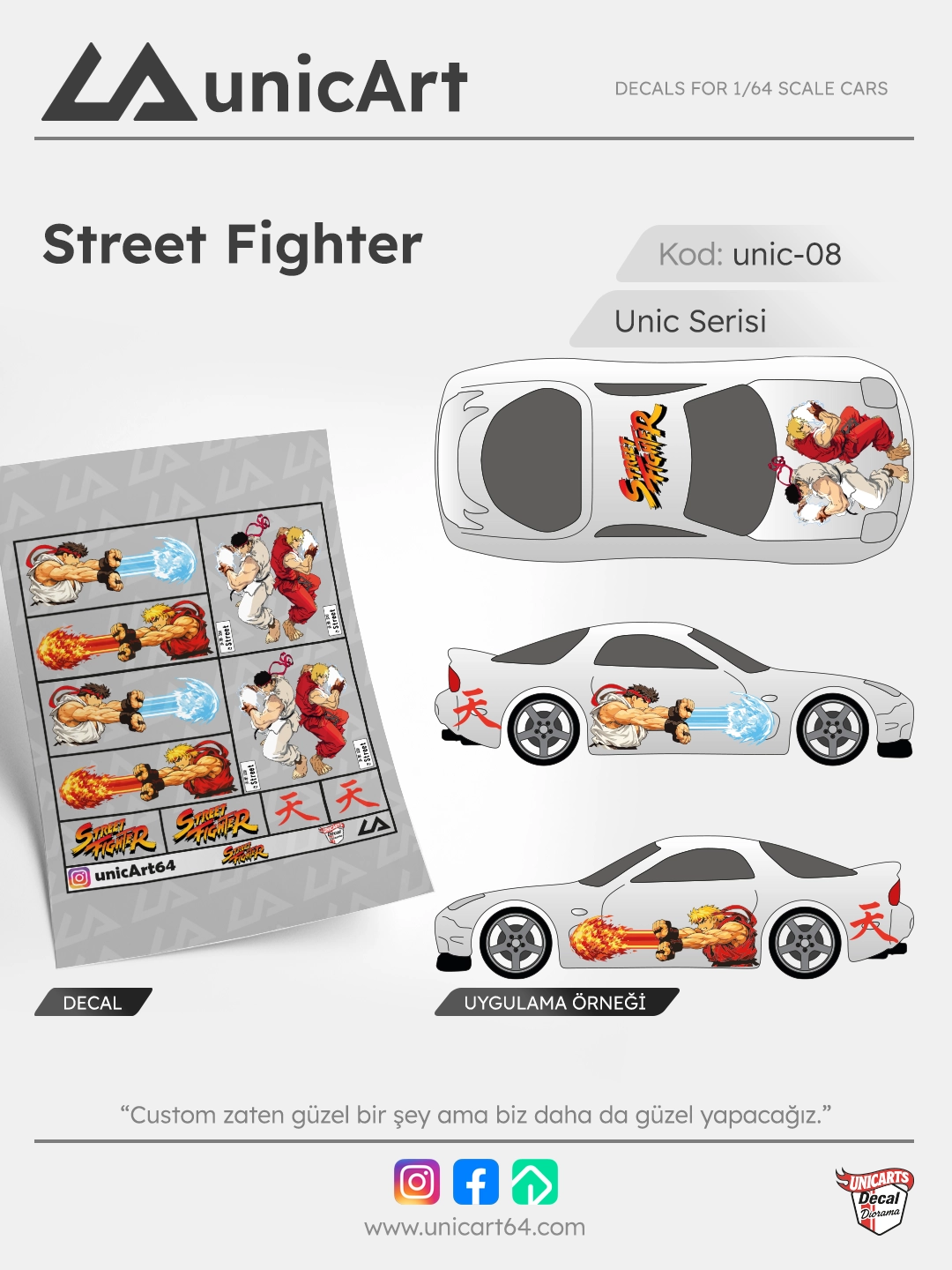 Street Fighter 1/64 su transferli decal - Unic Serisi | Unicarts64
