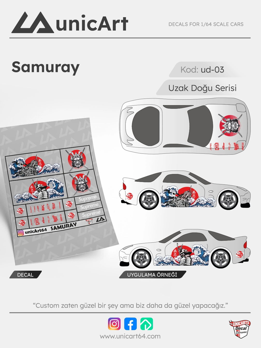 Samuray 1/64 su transferli decal - Uzak doğu serisi | Unicarts64